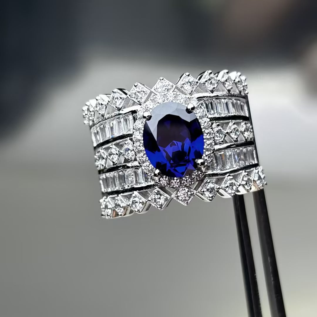 4.0Ct Oval Cut Deep Blue Gemstone Romantic Ring-JOSHINY