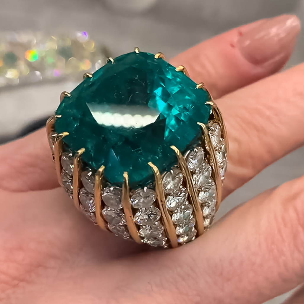 Gorgeous 15 ctw Cushion Cut Emerald Cocktail Ring -JOSHINY