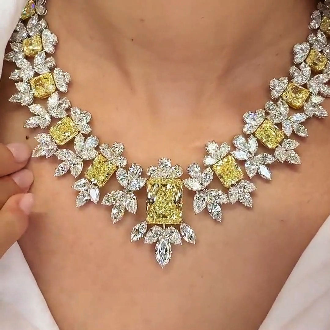 Featuring an Exceptional 96ctw Yellow and White Gemstone Necklace -JOSHINY