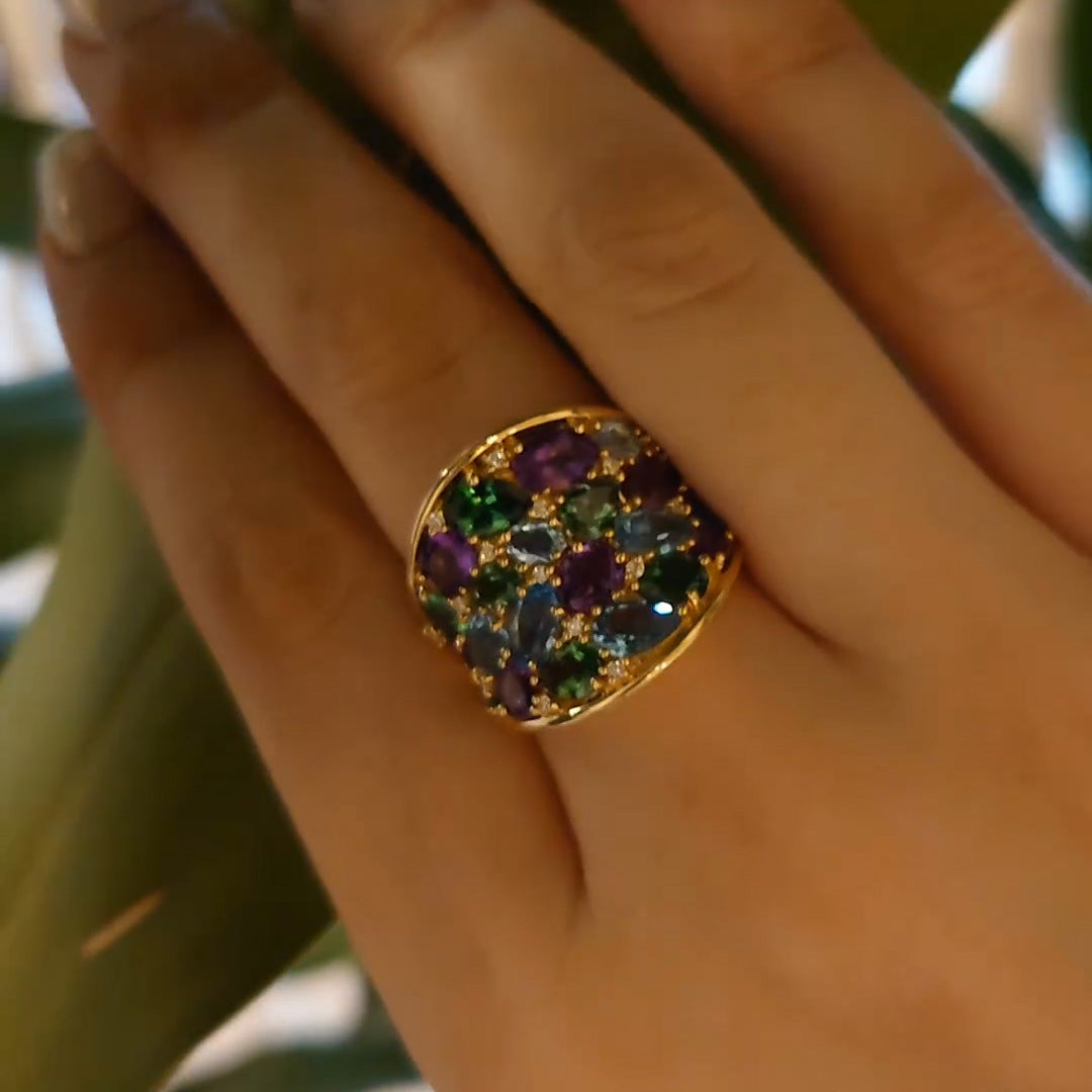 5ctw Multicoloured Gemstone Gold Ring -JOSHINY