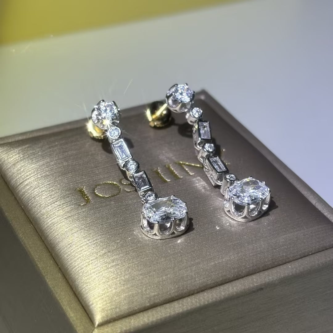 5.0 Ctw Cushion and Baguette Cut Drop Earrings-JOSHINY