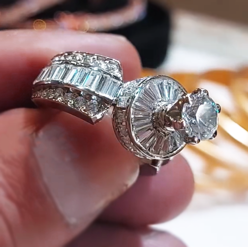 Unique 5 ctw Round Cut White Gemstone Engagement Ring -JOSHINY