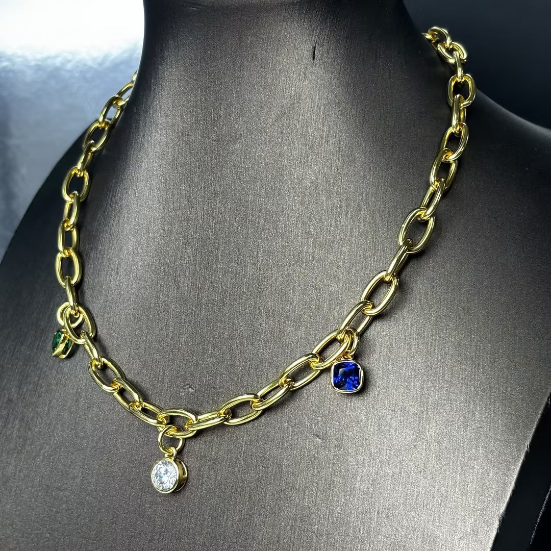 4Ctw Vintage Three Stone Necklace-JOSHINY