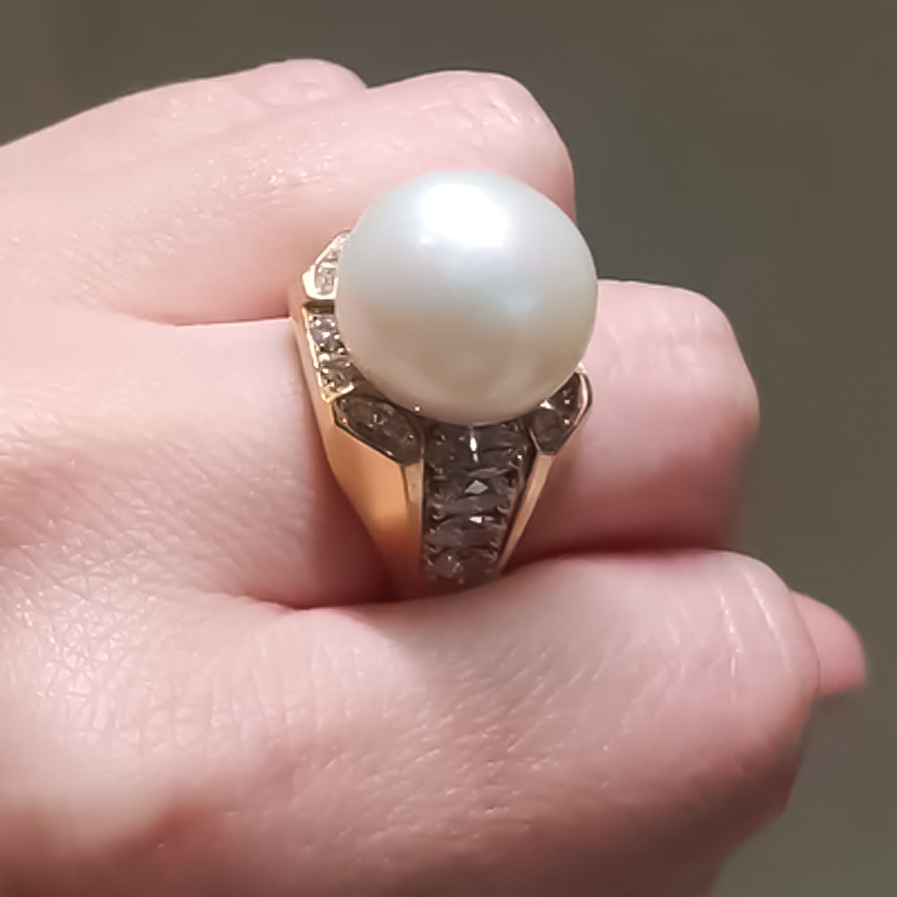 Vintage 2 ctw Marquise & Round Cut White Gemstone & Pearl Ring -JOSHINY