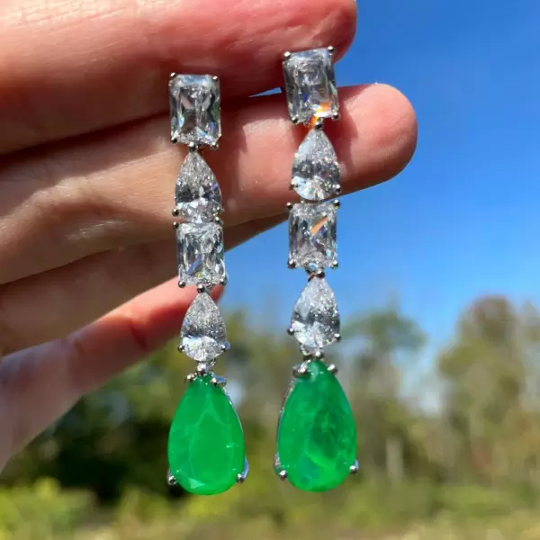 6ctw Multi-Cut Teardrop Green Gemstone Dangle Earrings -JOSHINY