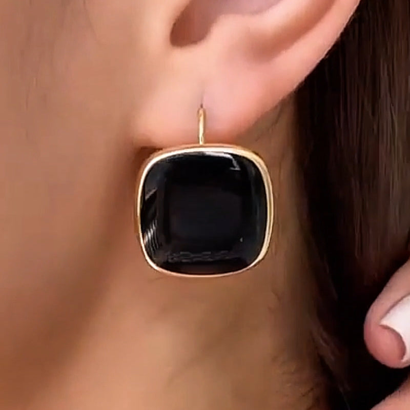 14ct Black Onyx Gold Plated Earrings -JOSHINY