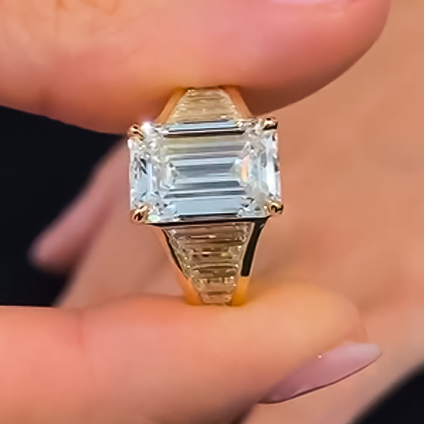 Elegant 6 ctw Emerald Cut White Gemstone Engagement Ring -JOSHINY