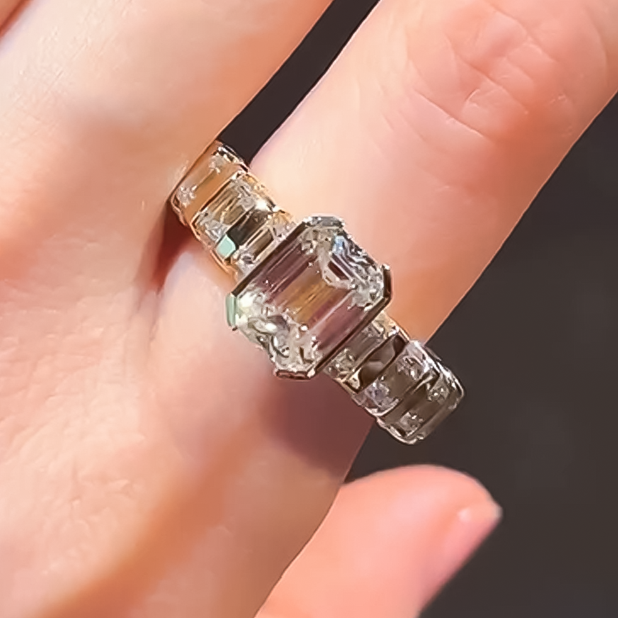 Gorgeous 10 ctw Emerald Cut White Gemstone Unique Full Set Engagement Ring -JOSHINY