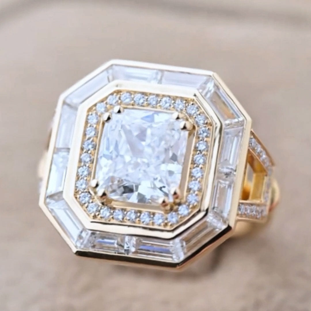 5ctw Fancy Cut Art Deco Style Gemstone Gold Ring -JOSHINY