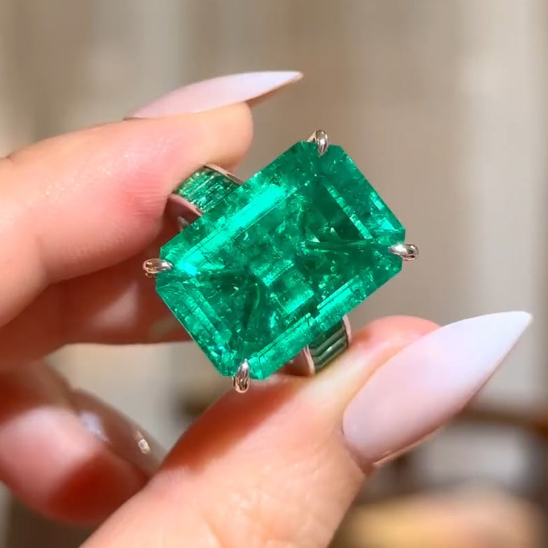 18.15ct Lab Emerald Gemstone Ring -JOSHINY