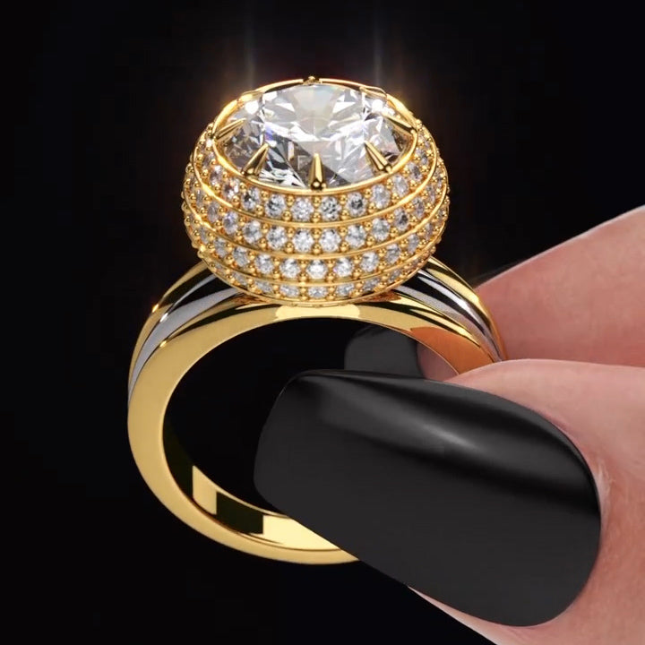 2.3ct Round Cut Two Colour Queen Gemstone Gold Ring -JOSHINY