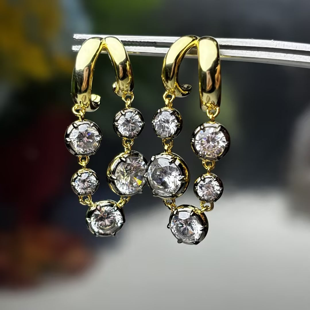2.0Ctw Two-tone Gold Dangling Gemstone Earrings-JOSHINY