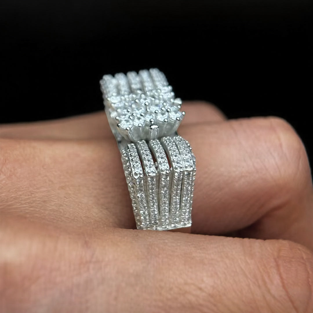 Outstanding 3.5 ctw Round Cut White Gemstone Cluster Engagement Ring -JOSHINY
