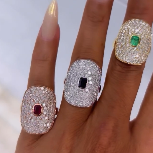 Stylish 3 ctw Octagonal Cut Ruby & Sapphire & Emerald Ring -JOSHINY