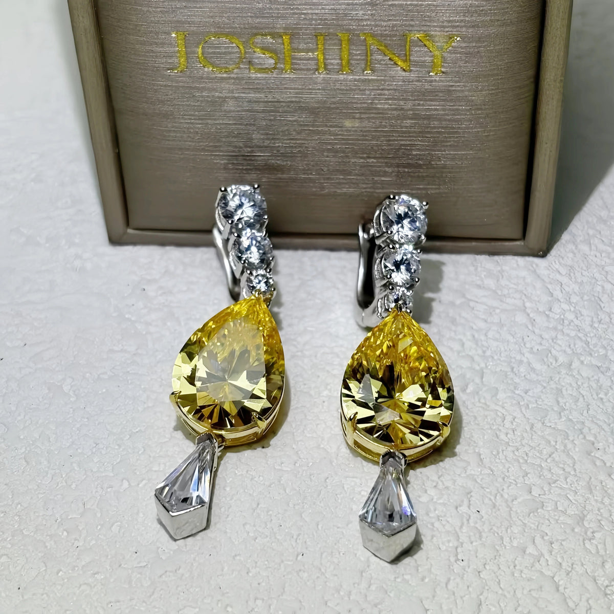 6 Ctw Pear Cut Yellow Cubic Zirconia 925 Sterling Silver Earrings-JOSHINY