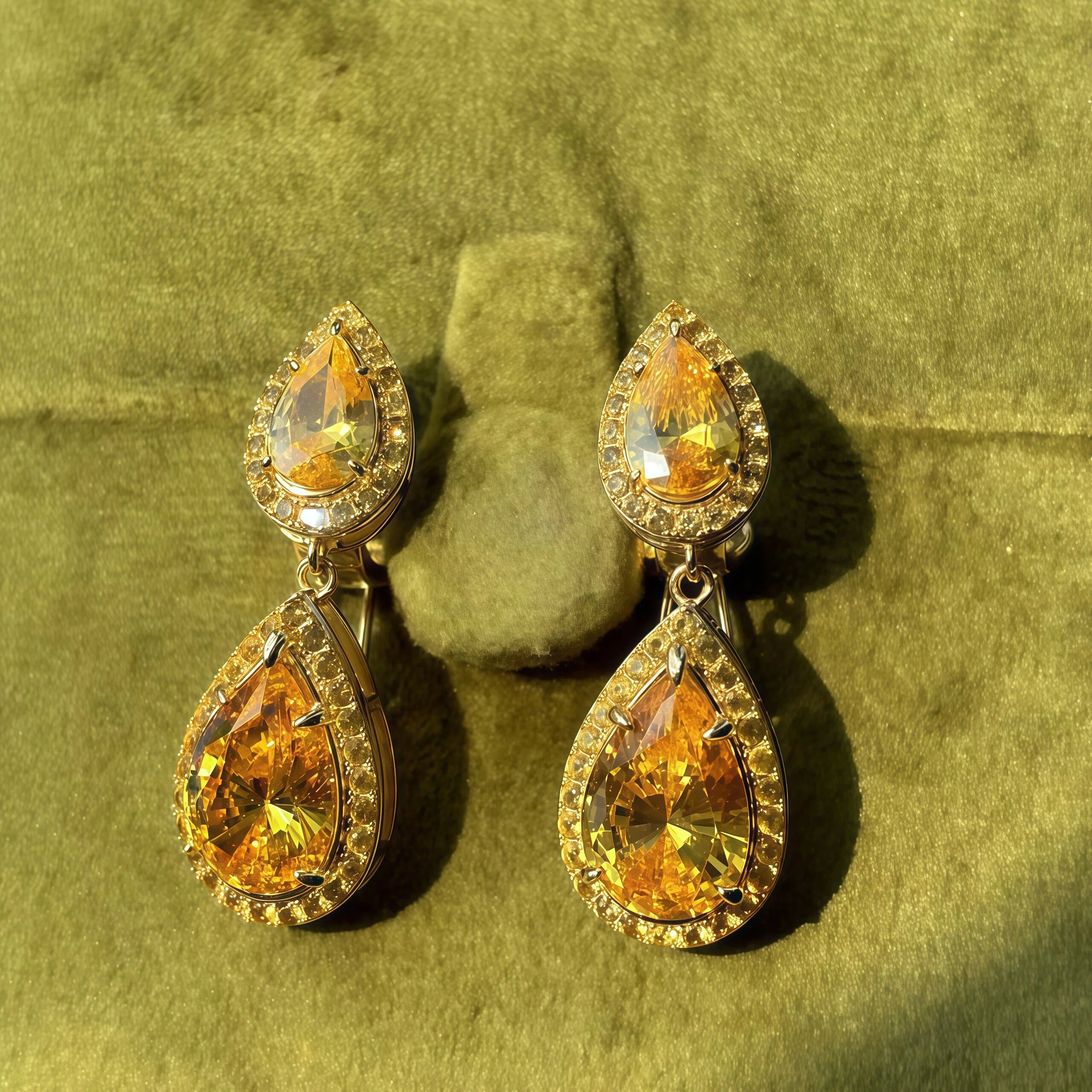 6.0Ctw Yellow Gemstone Teardrop Pendant Earrings-JOSHINY