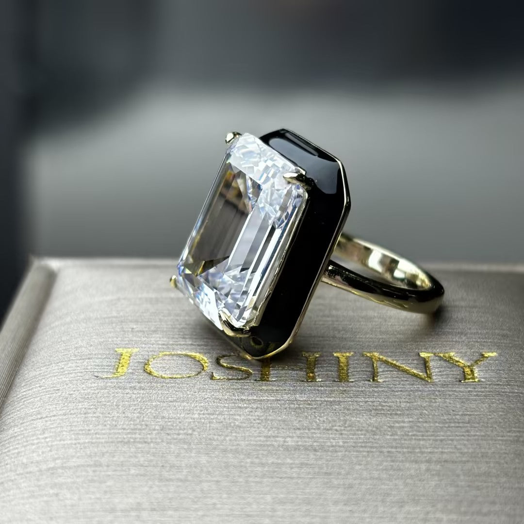 4.0Ct Emerald-Cut Enamel Gemstone Ring-JOSHINY