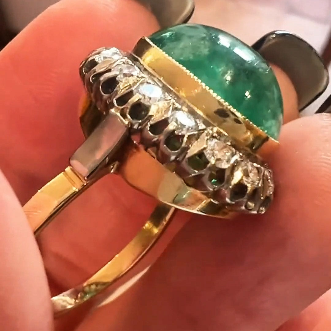 Giant 11ct Emerald Cabochon Vintage Style Ring -JOSHINY