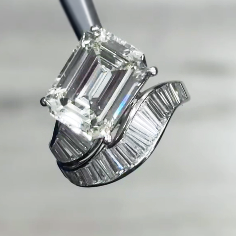 Unique 6 ctw Emerald Cut White Gemstone Ring -JOSHINY