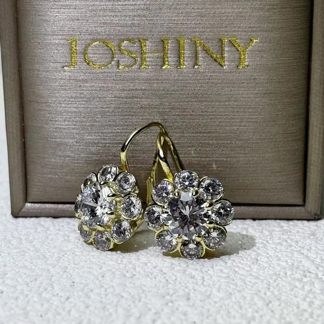 5.83 Ctw Round Cut  White Cubic Zirconia 925 Sterling Silver Vintage Flower Stud Earrings-JOSHINY