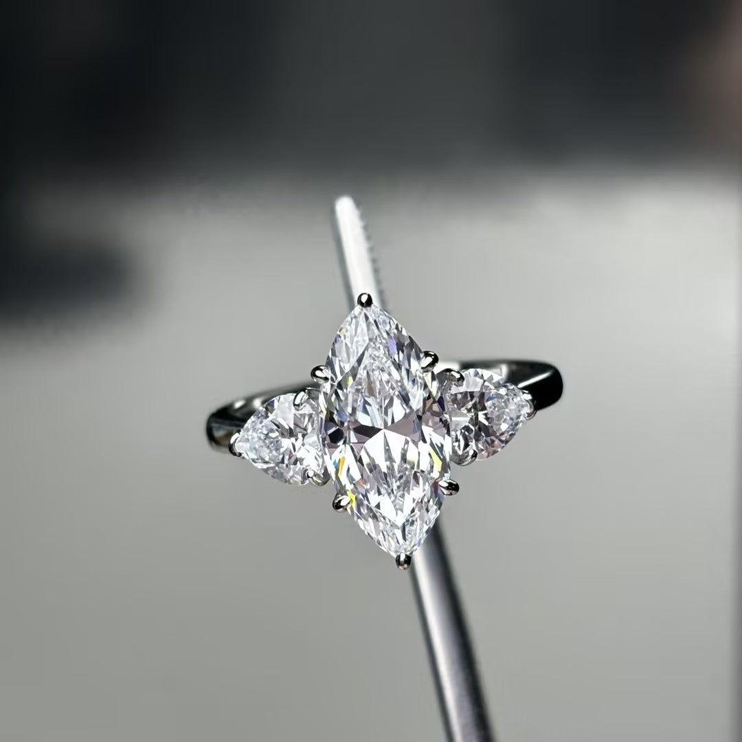 10Ctw Marquise Heart-Shaped Three-Stone Elegant Engagement Ring-JOSHINY