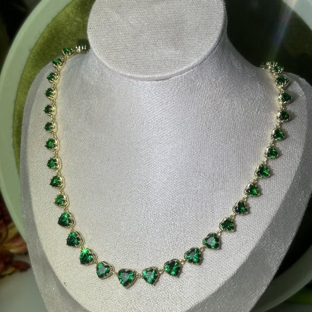 80Ctw Heart-shaped Emerald Chain Necklace-JOSHINY