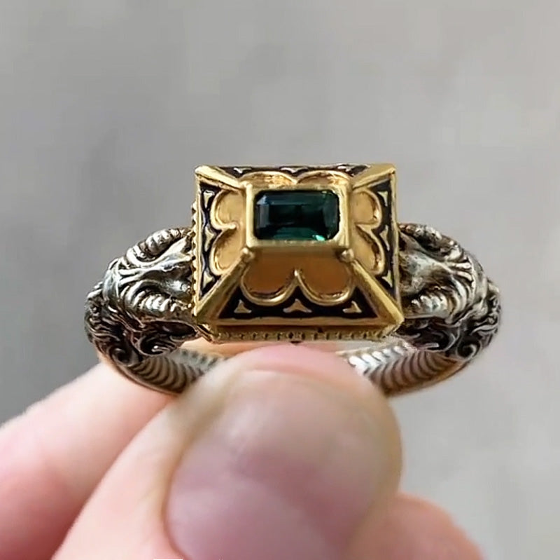 0.3ct Renaissance Style Emerald Gemstone Ring -JOSHINY