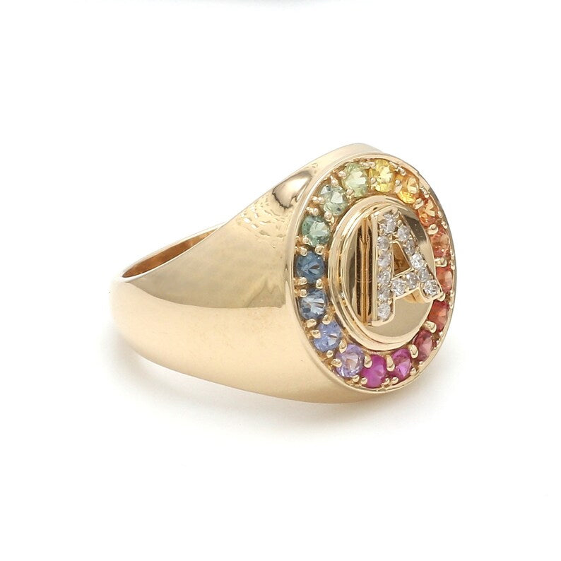 0.8ctw Rainbow Gemstone Letter Stamp Ring -JOSHINY