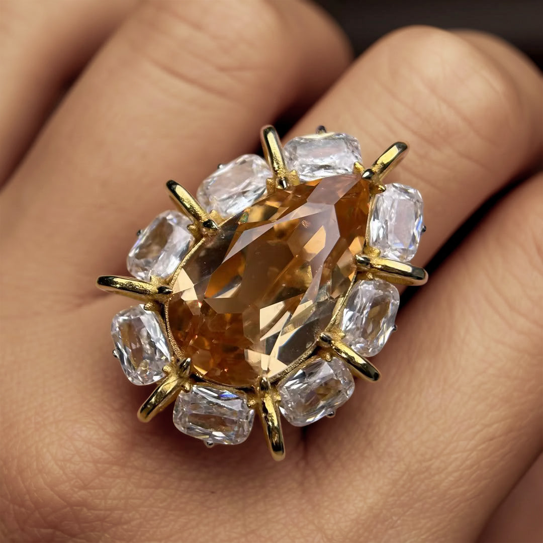 7.26Ctw Pear-shaped yellow gemstone ring-JOSHINY