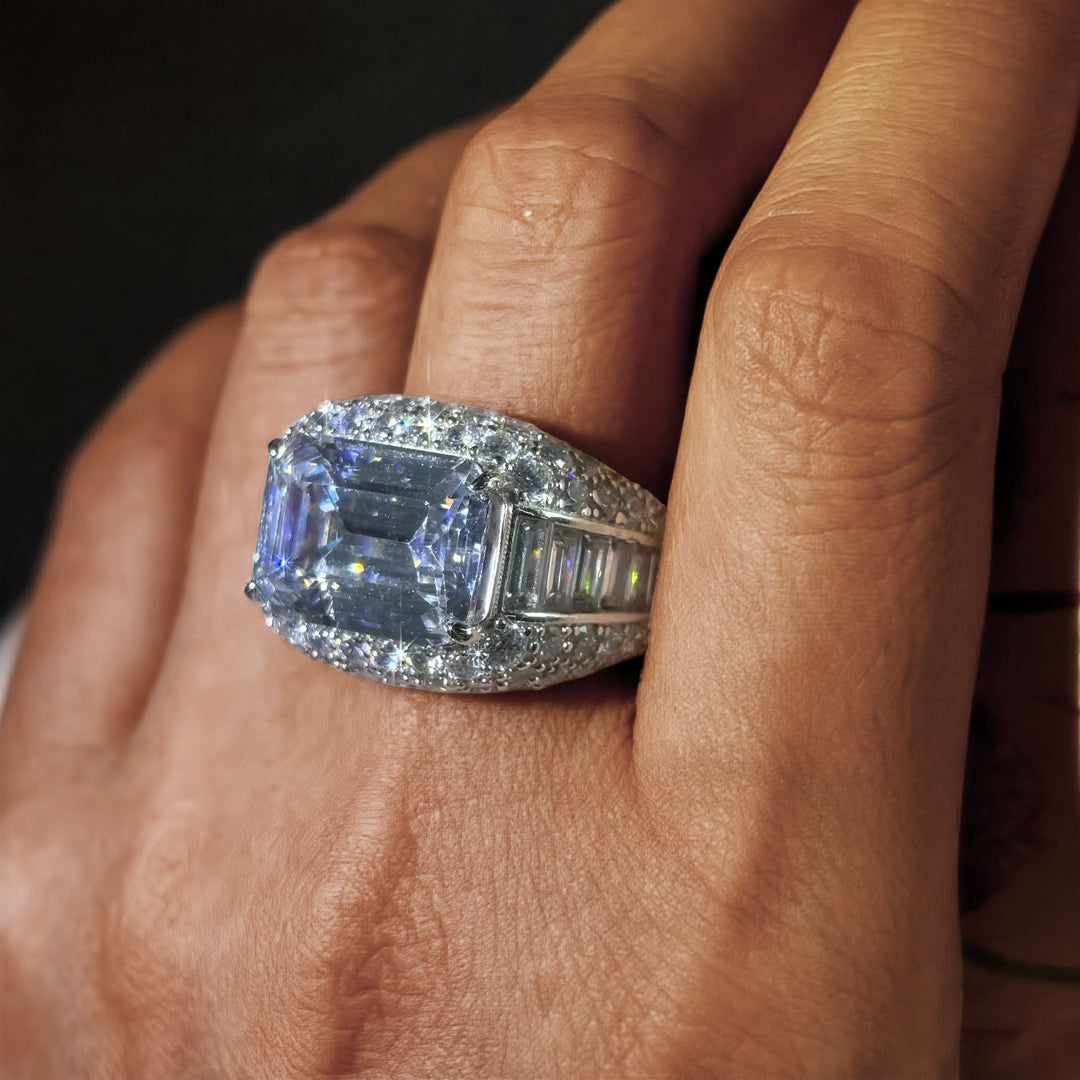 Gorgeous 6 ctw Emerald Cut White Gemstone Pavé Engagement Ring -JOSHINY