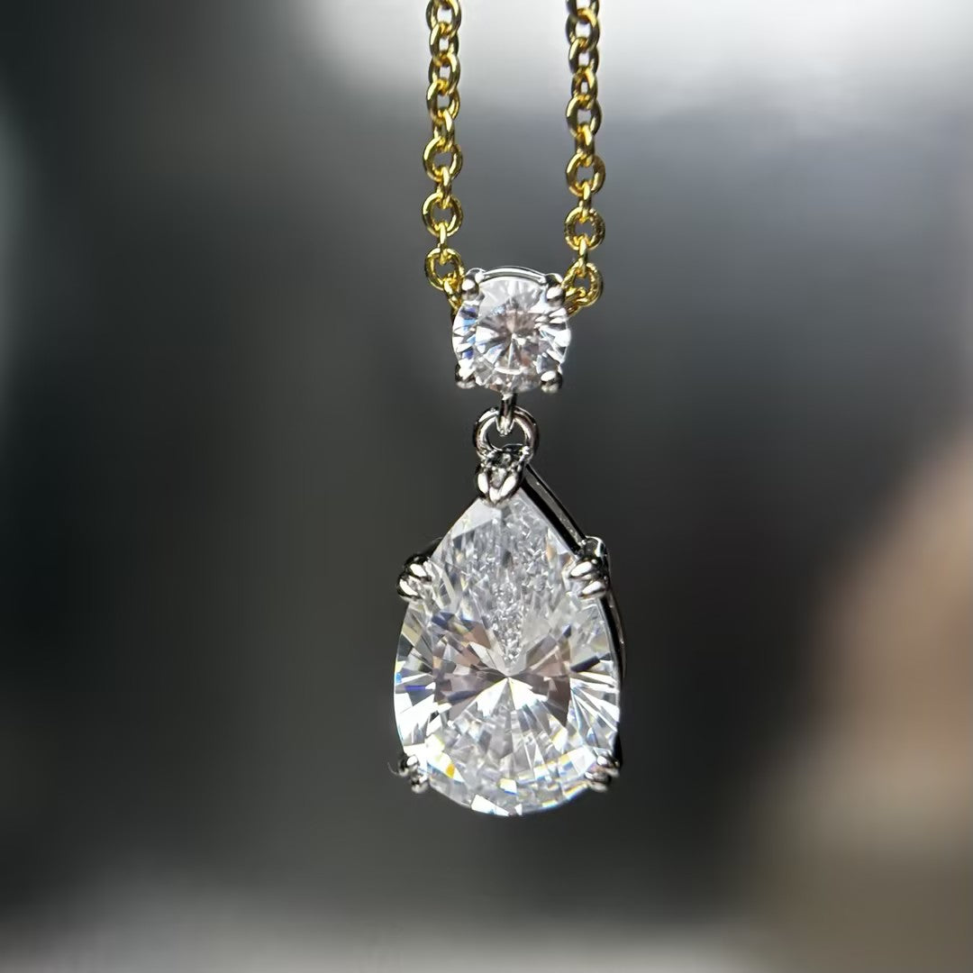 2.51Ctw Pear-shaped Round Double Gemstone Eternity Pendant Necklace-JOSHINY
