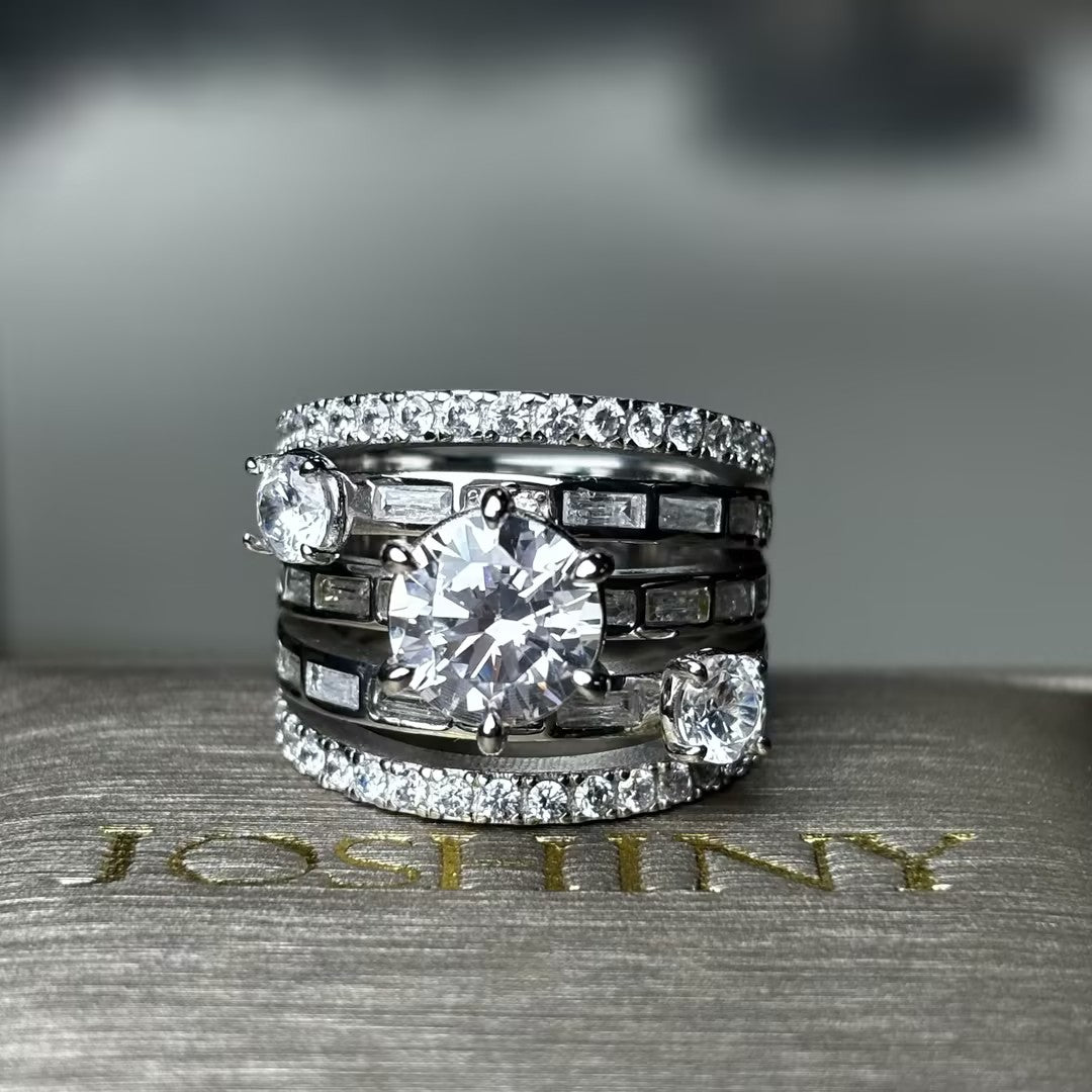 4.16ctw Baguette Round Cut Multi-Band Gemstone Ring-JOSHINY