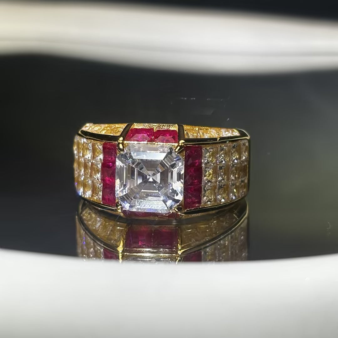 4 CTW Princess Cut White & Red Cubic Zirconia Vintage 925 Sterling Silver Engagement Wedding Ring- Joshiny
