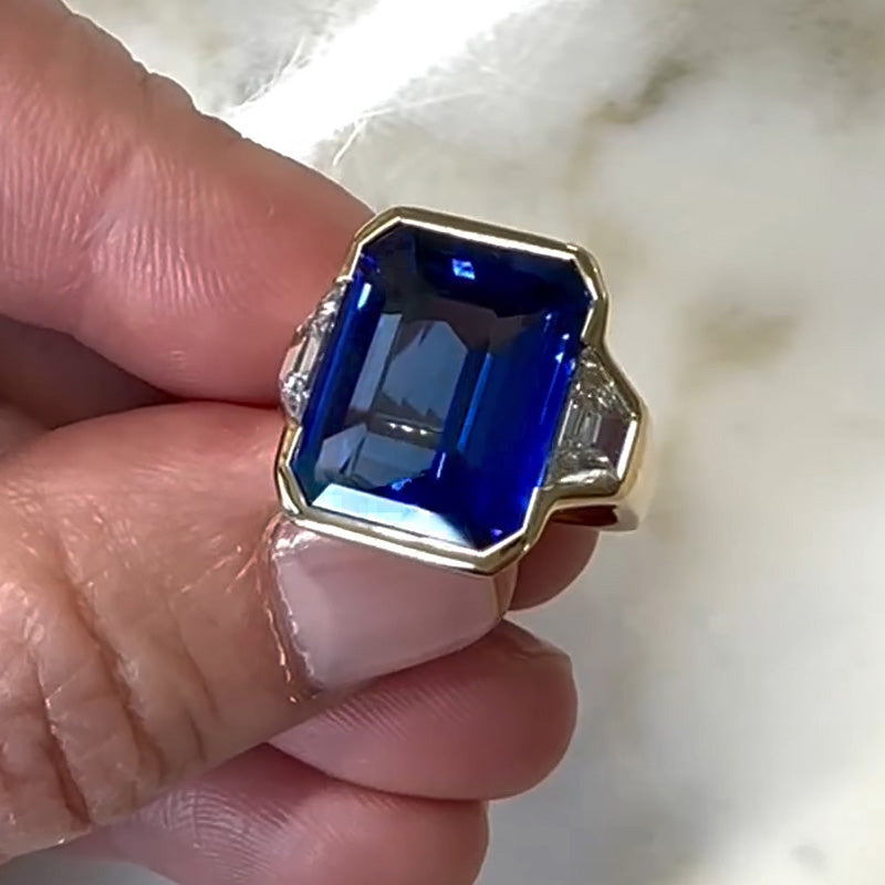 4 ct Emerald Cut Blue Gemstone Three Stone Engagement Ring -joshiny