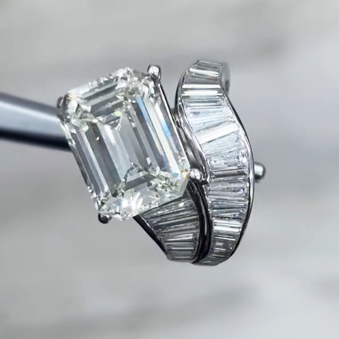 Unique 6 ctw Emerald Cut White Gemstone Ring -JOSHINY