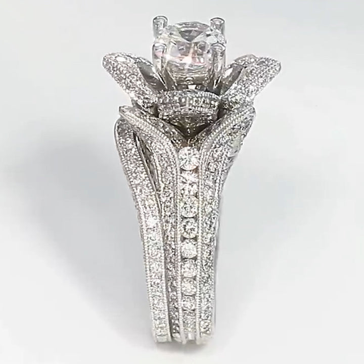 6.0ctw Round Cut Blooming Flower Diamond Engagement Ring -JOSHINY