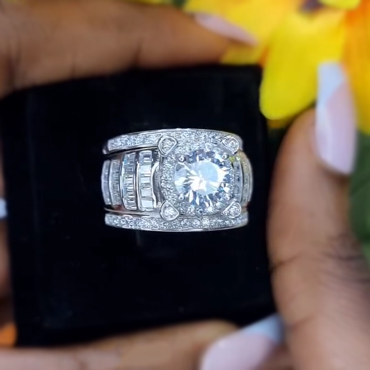 Vintage 5 ctw Round Cut White Gemstone Engagement Ring -JOSHINY