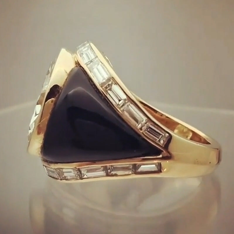 10.27ct Round and Baguette Cut Onyx Ring-JOSHINY