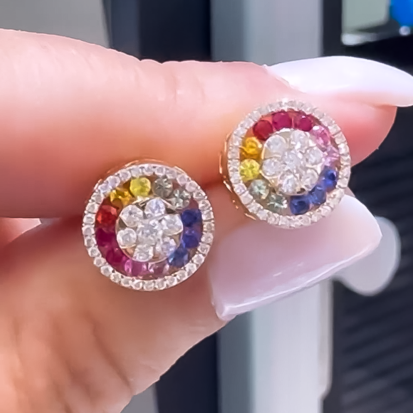 Stylish 2 ctw Round Cut Rainbow Round Stud Earrings -JOSHINY