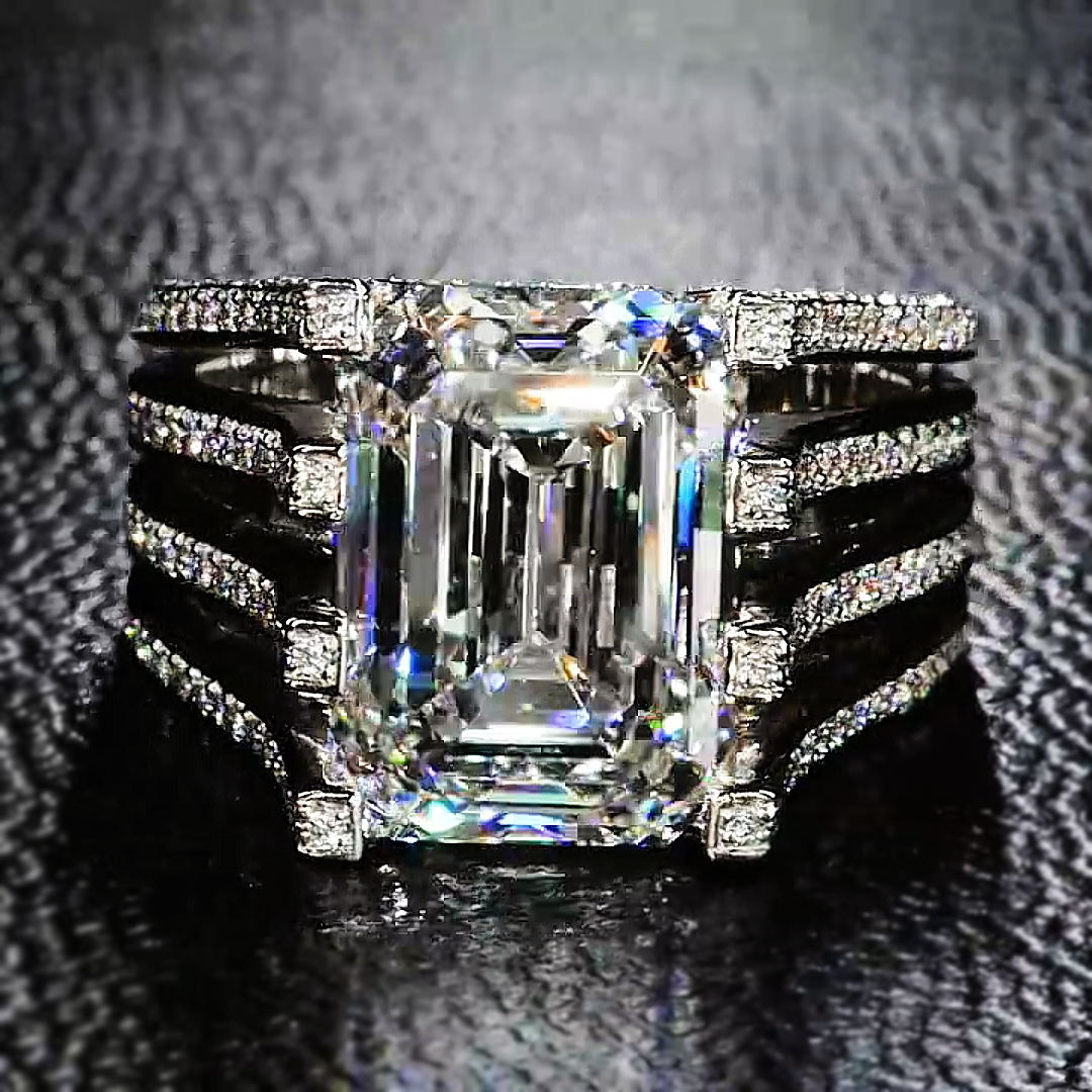 Gorgeous 10 ctw Emerald Cut White Gemstone Engagement Ring -JOSHINY