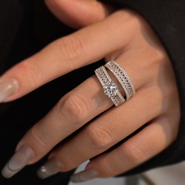 Gorgeous 6 ctw Round & Marquise Cut White Gemstone 2 Piece Engagement Ring Set -JOSHINY