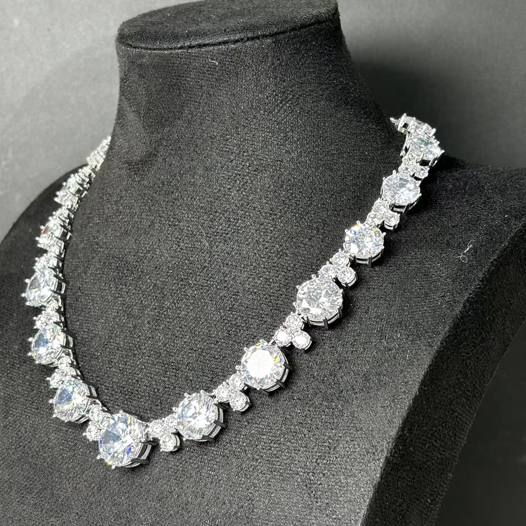 60 Ctw Round Cut White Cubic Zirconia 925 Sterling Silver Necklace-JOSHINY