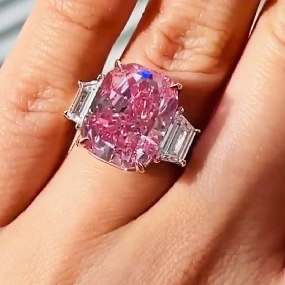 10.57ct Cushion Cut Eternal Pink Gemstone Ring -JOSHINY