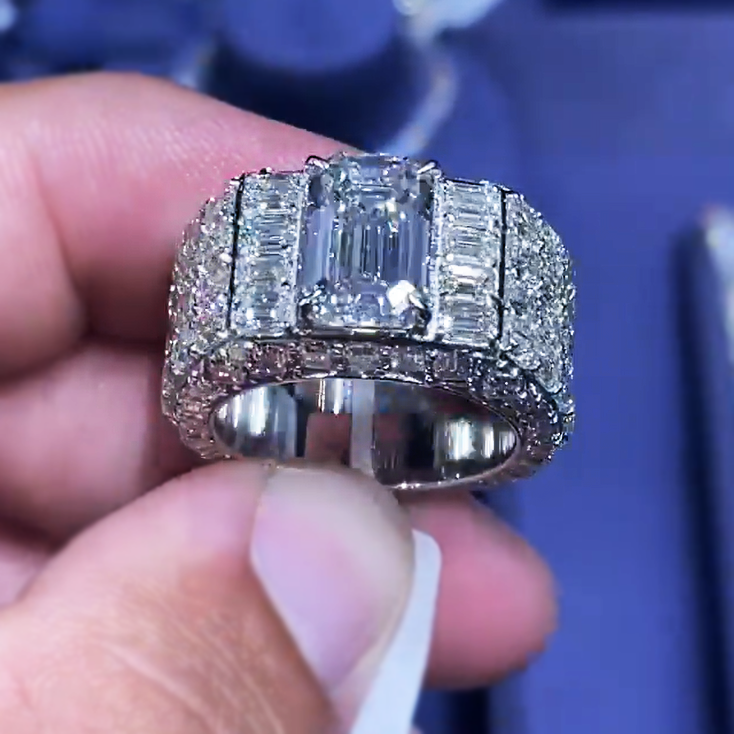 Gorgeous 10 ctw Emerald Cut White Stone Full Set Ring -JOSHINY