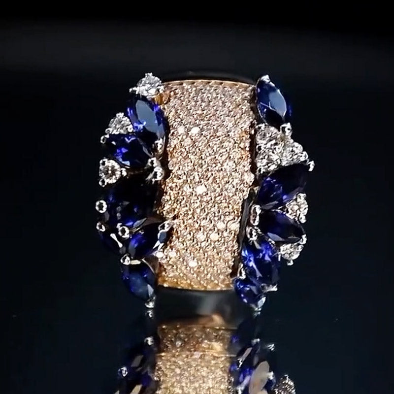 6.0ctw Marquise and Round Cut Blue and White Gemstone Ring -JOSHINY