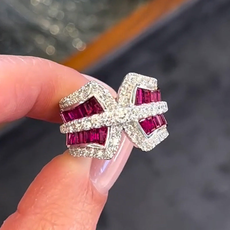 3.3ctw Trapezoidal Cut Ruby Bypass Ring-JOSHINY