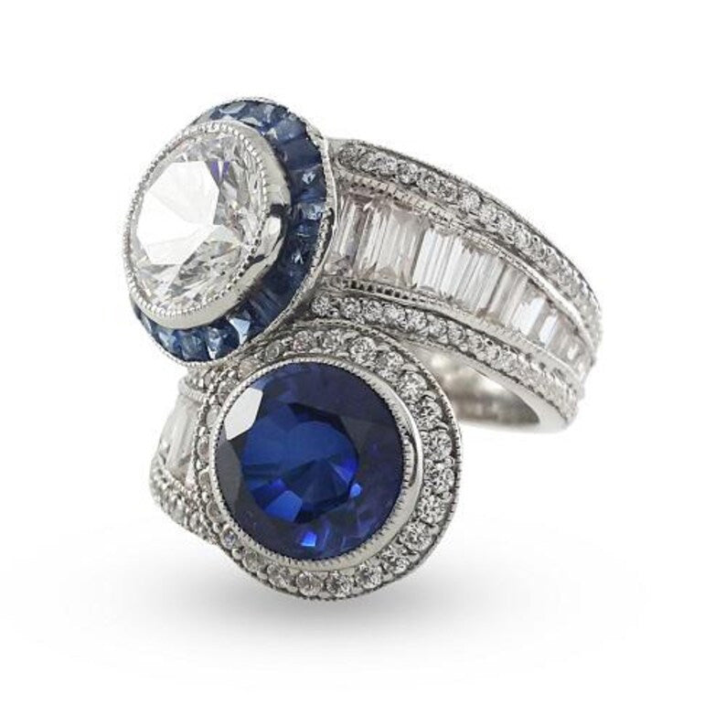 7.12ctw lovely two stone white and sapphire ring-JOSHINY