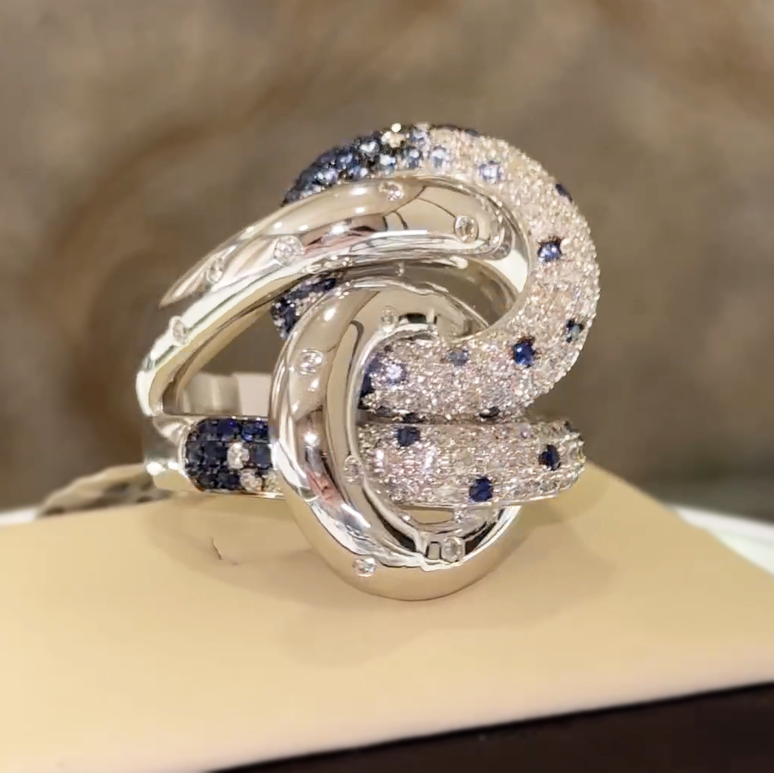 Unique 4 ctw Round Cut White Gemstone & Sapphire Ring -JOSHINY