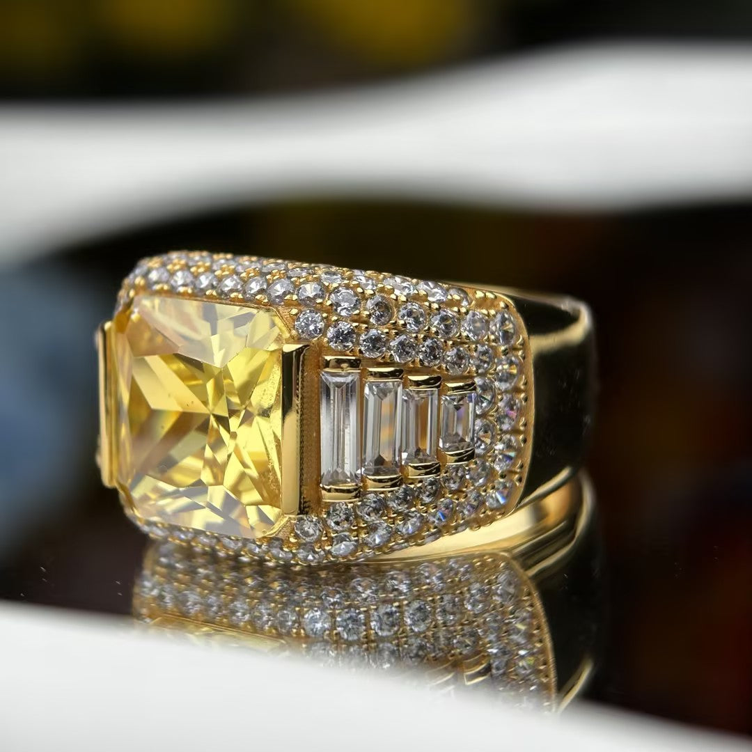 22.5 Ctw Radiant Cut Yellow Cubic Zirconia 925 Sterling Silver Ring-JOSHINY