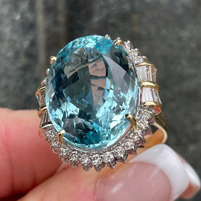 26.26ct Oval Cut Aquamarine Ring -JOSHINY